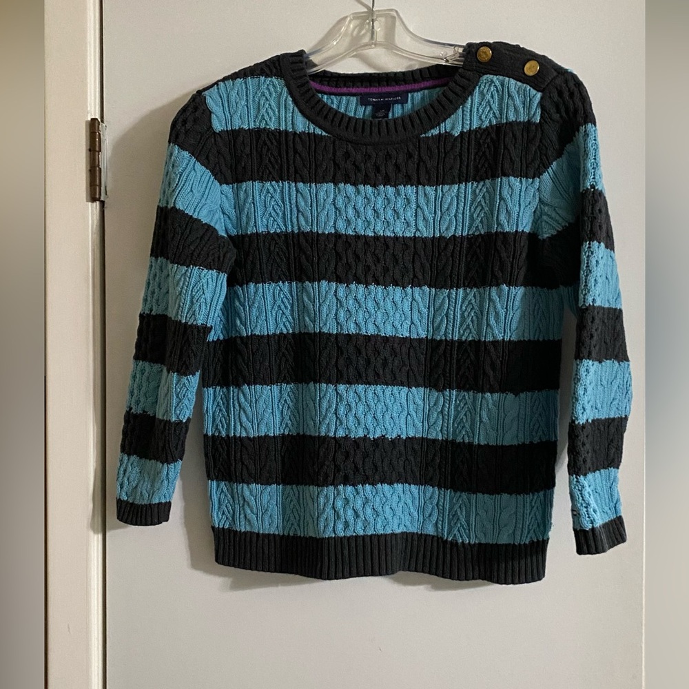Tommy Hilfiger women’s sweater brown and blue stripe size. Small petite